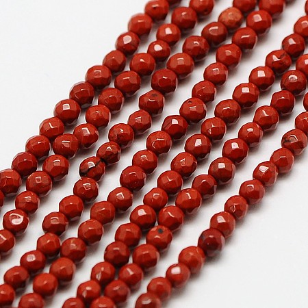 ARRICRAFT Natural Red Jasper Bead Strands, Faceted Round, 3mm, Hole: 0.8mm, about 136pcs/strand, 16 inches