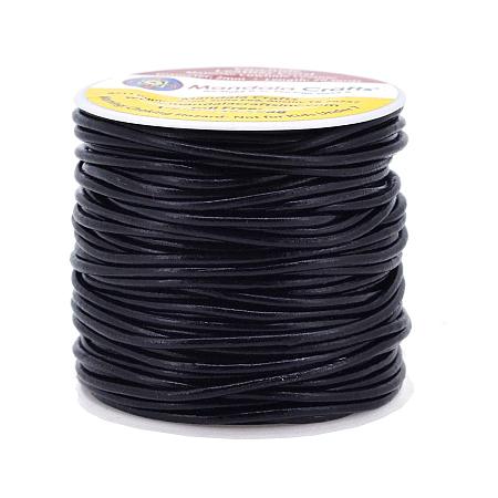 PANDAHALL ELITE Leather Cords, with Spool, Round, Black, 2mm; about 30m/roll