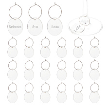 NBEADS 24 Pcs Flat Round Wine Glass Charms, Transparent Acrylic Blank Wine Charms Rings Cup Tag Identifiers for Glasses Tumbler Cup Wine Tasting Party Gift