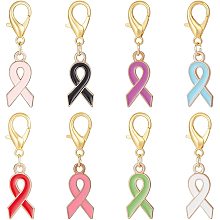 NBEADS 16Pcs Alloy Enamel Awareness Ribbon Stitch Markers, 8 Colors Awareness Marker Charms Locking Stitch Marker with Lobster Claw Clasps for Knitting and Jewelry Making