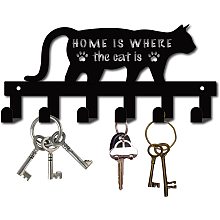 GORGECRAFT Cat Key Holder Cast Iron Wall Hanger Coat Rack Wall Mounted Decorative with 6 Hooks for Jewelry Keys Hat Backpack Clothes Pet Leash Umbrella Organizer, Black