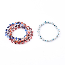 Honeyhandy Handmade Round Evil Eye Lampwork Beaded Stretch Bracelets, with Alloy Spacer Beads, Antique Silver, Mixed Color, Inner Diameter: 2 inch(5.2cm)