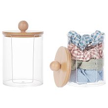 PandaHall Elite Hair Accessory Holder, Acrylic Scrunchies Hair Organizer Hair Tie Container Display with Bamboo Lid for Women Home Room Cosmetic Storage, 2.7x4.4inch