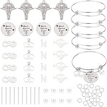 BENECREAT 67Pcs Nurse Day DIY Bangle Making Kit, Charm Bangle Bracelet with Stainless Steel Charms, Bangle Making for DIY Jewellery Making