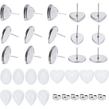 UNICRAFTALE About 54pcs 3 Sizes Stainless Steel Heart/Oval/Teardrop Shape Ear Studs About 11.5/14mm Long Trays with 54pcs Transparent Glass Heart Cabochons and 80pcs Ear Nuts for DIY Ear Stud Making