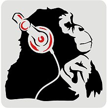 FINGERINSPIRE Banksy Thinking Monkey with Headphones Stencil 11.8x11.8inch Reusable Banksy Chimpanzees Stencil DIY Banksy Decoration Stencil for Painting on Wall, Wood, Furniture, Fabric and Paper