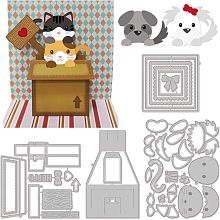 GLOBLELAND 4Set 35Pcs 3D Box Cutting Dies for DIY Scrapbooking Metal Cats Dogs Box Die Cuts Embossing Stencils Template for Paper Card Making Decoration Album Craft Decor