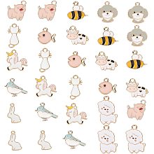 SUNNYCLUE 1 Box 30Pcs 10 Styles Animal Enamel Charms Cow Cat Rabbit Bird Dog Unicorn Shape Alloy Pendants Flatback Light Gold Plated for DIY Jewelry Bracelets Crafts Making Supplies