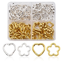 Honeyhandy 100Pcs 4 Style Tibetan Style Alloy Bead Frames, Heart/Flower, Antique Silver & Antique Golden, 13~15x13~15x2mm, Hole: 1.5mm