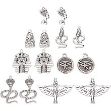 SUNNYCLUE 1 Box 16Pcs 8 Styles Silver Egyptian Charms Alloy Eye of Horus Pharaoh Snake Cobra Angel Pyramid Antique Flat Round Pendants Tibetan Style for Jewelry Making Charms DIY Bracelets Findings