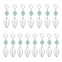 Unicraftale 4Sets Leaf Tibetan Style Alloy Pendants, with Natural Green Aventurine Beads and 304 Stainless Steel Jump Rings, Antique Silver, 46x12mm, Hole: 6mm, 40pcs/box