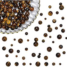 NBEADS 200 Pcs Natural Tiger Eye Beads, 4mm/6mm/8mm/10mm Grade AB Undyed Round Gemstone Beads Natural Stone Loose Beads for Jewelry Crafts Making