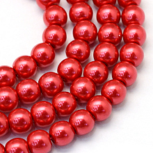 Baking Painted Glass Pearl Bead Strands, Pearlized, Round, Crimson, 3~4mm, Hole: 0.5mm; about 195pcs/strand, 23.6 inches