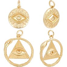 Beebeecraft 8Pcs 2 Styles 18K Gold Plated Evil Eye Charms Round Flat Snake Eye Embossment Pendants for Necklace Bracelet Earring Jewelry Making Crafts