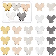 BENECREAT 30 Pack 18x21mm/0.7x0.8" Butterfly Stamping Blank Tag Brass Name Plate with Storage Box for Necklace Bracelet Dog Tags Making, Mixed Color, 0.5mm thick