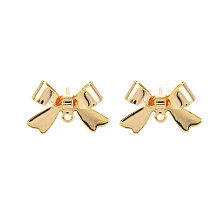 Honeyhandy Brass Stud Earring Findings, Nickel Free, Bowknot, Real 18K Gold Plated, 11x16mm, Hole: 1.2mm, Pin: 0.6mm