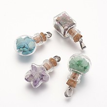 Honeyhandy Natural & Synthetic Gemstone Pendants, with Glass Bottle for Bead Containers, Mixed Shape, Mixed Color, 38mm, Hole: 4x7mm