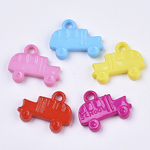 Honeyhandy Opaque Acrylic Pendants, School Bus, Mixed Color, 19.5x25x4.5mm, Hole: 3mm, about 450pcs/500g