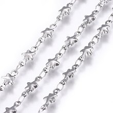 Honeyhandy 304 Stainless Steel Link Chains, Soldered, Star, Stainless Steel Color, 10x4.5x2mm