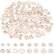 PandaHall Elite 80pcs 304 Stainless Steel Bead Cap 8 Styles Muiti-Petal Round Filigree Flower Cup Shape Bead Rose Gold Spacer Beads for Bracelet Necklace Jewelry Making, 7~14.5mm in Diameter