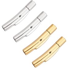 UNICRAFTALE 4pcs Tube Bayonet Clasps Stainless Steel Jewelry Clasps 3mm Hole Leather Cord End Connectors for Buckle Jewelry Making, Golden & Stainless Steel Color