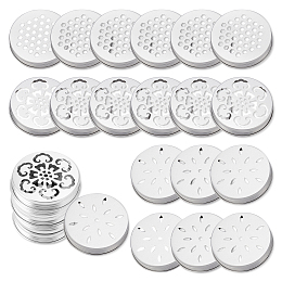 Aluminium Hollow Candle Lids, Candle Toppers, Flat Round, Silver, 70x13mm, Inner Diameter: 66mm; 3 patterns, 10pcs/pattern, 30pcs/box