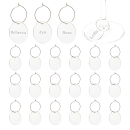 NBEADS 24 Pcs Flat Round Wine Glass Charms, Transparent Acrylic Blank Wine Charms Rings Cup Tag Identifiers for Glasses Tumbler Cup Wine Tasting Party Gift