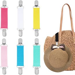 AHANDMAKER 6pcs Hat Clip for Travel, 6 Colors Polyester Glove Clip, Multifunctional Hat Holder Clip, Portable Hanging Hat Clip, Clothing Clips, Hat Companion for Outdoor Travel Luggage Bag Handbag