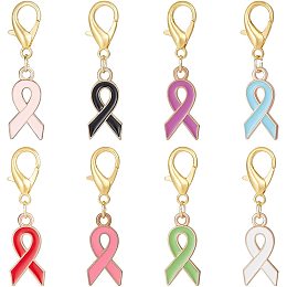 NBEADS 16Pcs Alloy Enamel Awareness Ribbon Stitch Markers, 8 Colors Awareness Marker Charms Locking Stitch Marker with Lobster Claw Clasps for Knitting and Jewelry Making