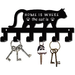 GORGECRAFT Cat Key Holder Cast Iron Wall Hanger Coat Rack Wall Mounted Decorative with 6 Hooks for Jewelry Keys Hat Backpack Clothes Pet Leash Umbrella Organizer, Black