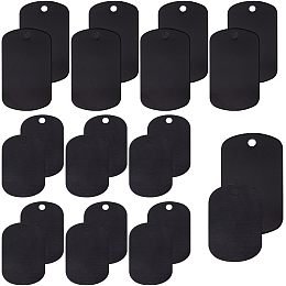 BENECREAT 30PCS 2 Styles Black Flat Stamped Blank Tag, Rectangular Aluminium Pendant with Hole, Stamped Blank Tag for Laser Engraved Dog Id Tag, Necklace Making