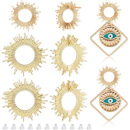 BENECREAT 8PCS Real 18k Gold Plated Brass Earrings, 2 Sun Shaped Earring Accessories with 20 Pieces of Plastic Ear Plugs for Earrings Jewelry Making, DIY Crafts