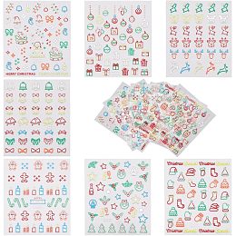 SUPERFINDINGS 7 Sheets PET Christmas Theme Resin Fillers Cute Christmas Tree Nail Art Decals Mixed Patterns Fluorescent Stickers Self Adhesive DIY Stickers for Nails Notebooks Gift Boxes