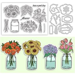 GLOBLELAND Flower Vase Cut Dies and Clear Stamp Sunflower Tulip Corn Poppy Hydrangea Embossing Template and Silicone Stamp for Card Scrapbooking Card Making DIY Craft Decoration