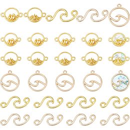 PandaHall Elite 50pcs Ocean Wave Charms Pendants, Antique Tibetan Surfer Connector Charms Alloy Openwork Beach Charms Findings for DIY Jewelry Bracelet Necklace Earring Making Craft Accessories