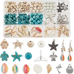 PandaHall Elite 208pcs 15 Styles Summer Beach Beads Sea Shell Beads Sea Star Pendants Tortoise Charms Ocean Animal Spacer Beads for Bracelets Earrings DIY Jewelry Making Home Decor Macrame