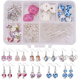 SUNNYCLUE 1 Box DIY 10 Pairs Animal Flower Teapot Ceramic Porcelain Earring Making Starter Kit Jewelry Arts Craft Supplies Findings for Beginners Adults Women Girls Gift，Instruction