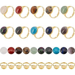 SUNNYCLUE 40pcs 10 Color Gemstone Cabochon Settings Adjustable Ring Blank with 12mm Gemstone Cabochons Ring Making Kit for DIY Jewelry Making Crafts Supplies,Golden