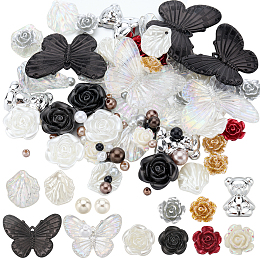 SUNNYCLUE DIY Jewelry Making Finding Kit, Including Resin Round & Plastic Flower Beads, Plastic Butterfly Pendants & Cabochons, Mixed Color, 266Pcs/set