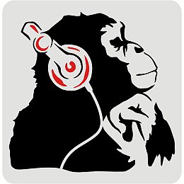 FINGERINSPIRE Banksy Thinking Monkey with Headphones Stencil 11.8x11.8inch Reusable Banksy Chimpanzees Stencil DIY Banksy Decoration Stencil for Painting on Wall, Wood, Furniture, Fabric and Paper