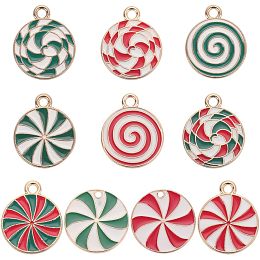 SUNNYCLUE 1 Box 40Pcs 10 Styles Candies Charms Christmas Candy Charms Bulk Flatback Round Holiday Charm Alloy Enamel Dangle Red Gold Plated Charm for Jewelry Making Charms DIY Necklace Earring Adults