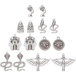 SUNNYCLUE 1 Box 16Pcs 8 Styles Silver Egyptian Charms Alloy Eye of Horus Pharaoh Snake Cobra Angel Pyramid Antique Flat Round Pendants Tibetan Style for Jewelry Making Charms DIY Bracelets Findings