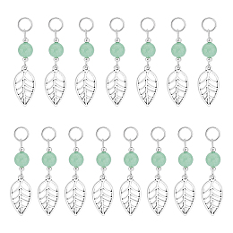 Unicraftale 4Sets Leaf Tibetan Style Alloy Pendants, with Natural Green Aventurine Beads and 304 Stainless Steel Jump Rings, Antique Silver, 46x12mm, Hole: 6mm, 40pcs/box