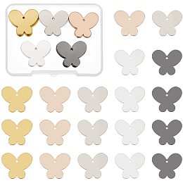 BENECREAT 30 Pack 18x21mm/0.7x0.8" Butterfly Stamping Blank Tag Brass Name Plate with Storage Box for Necklace Bracelet Dog Tags Making, Mixed Color, 0.5mm thick