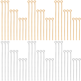 SOFPLATE 600Pcs 6 Styles Brass Eye Pin, Cadmium Free & Lead Free, Golden & Silver, 21 Gauge, 30~50x0.7mm, Hole: 2mm, 100pcs/style