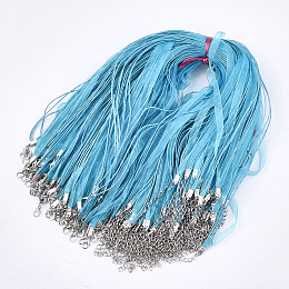 Honeyhandy Waxed Cord and Organza Ribbon Necklace Making, with Iron Lobster Claw Clasps, Platinum, Deep Sky Blue, 17.6 inch~17.8 inch(45~455cm), 7mm