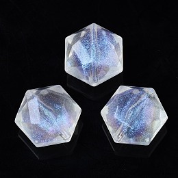 Honeyhandy Transparent Acrylic Beads, Glitter Powder, Hexagon, Clear, 15x14x9mm, Hole: 1.5mm, about 390pcs/500g