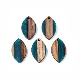 Honeyhandy Resin & Walnut Wood Pendants, Two Tone, Horse Eye, Teal, 26x15x2.5mm, Hole: 2mm