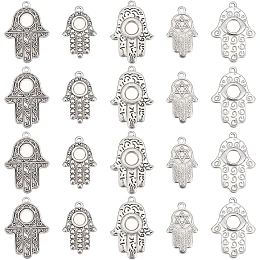 DICOSMETIC 20Pcs 5 Styles 2 Colors Stainless Steel Eye Cabochon Settings for Religion Hamsa Hand Charm Hand of Fatima with Eye Charms Hand of Miriam with Eye for Necklace Bracelet Jewelry Making