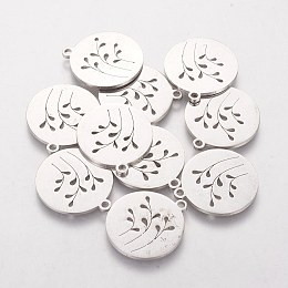 Honeyhandy 304 Stainless Steel Pendants, Flat Round, Stainless Steel Color, 20x18x1.1mm, Hole: 1.5mm